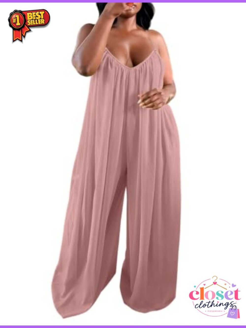 Wide Leg Jumpsuit V-Neck Spaghetti Strap Sleeveless Romper with Pockets